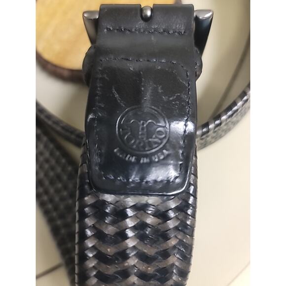 Torino Men's Italian Woven Stretch Leather Belt - Two Tone Black Gray Size 34-36 - Picture 7 of 8
